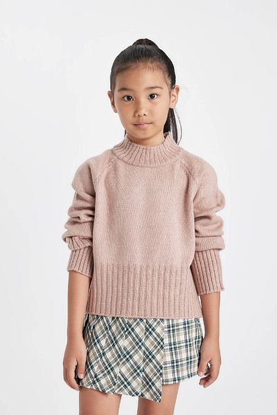 DeFacto Girl's Beige Standard Fit Crew Neck Knitwear Sweater C9553A824Au
