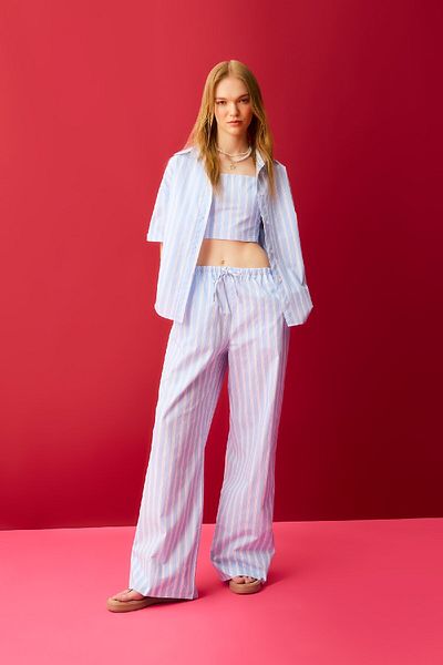 DeFacto D3472AX24HS Model Coool Straight Fit pruhované popelínové kalhoty