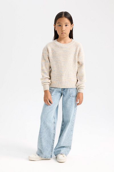 DeFacto Girl's Oversize Wide Fit Crew Neck Knitwear Sweater C9576A824Wn