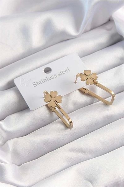 Clariss 316L Steel Gold Color Geometric Clover Model Earrings