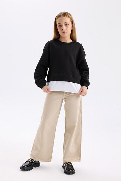 DeFacto Суичър с кръгло деколте за момичета - Relax Fit D0703A824Au