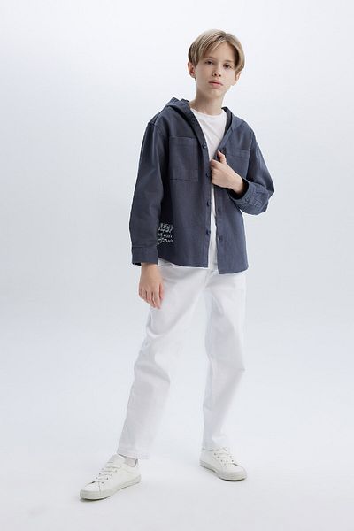 DeFacto Boys Gabardine Hooded Long Sleeve Oversize Shirt - D3194A825Sp