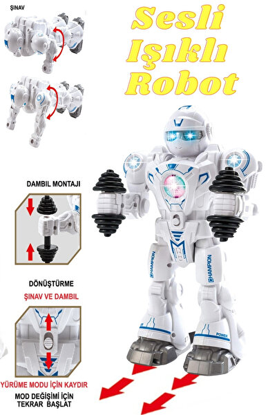 TRENDZONE Pilli Sesli Müzikli Işıklı Hareket Eden Şınav Çeken Atletik Sporcu Robot 25cm