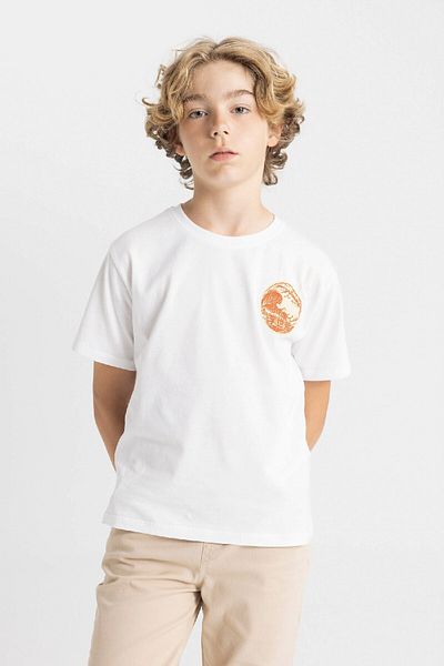 DeFacto Tricou cu mânecă scurtă imprimat cu gât pentru băiat D2418A824HS
