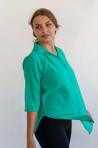 citycenterfashion Cămașă cu mânecă în cot pentru femei Cty-akc-690 Cămașă tunică cu croială asimetrică 100% bumbac