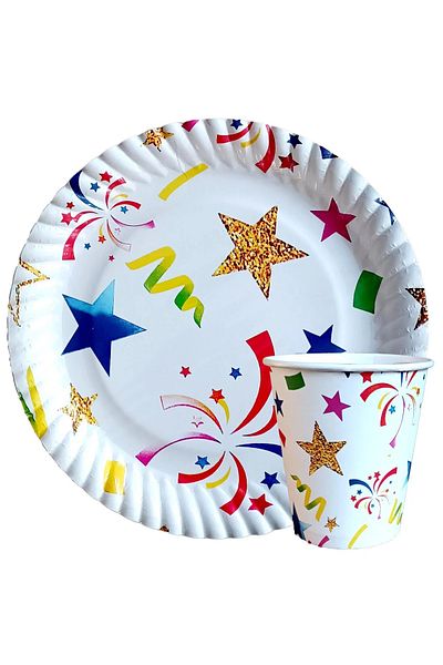 CUGY Rainbow Colorful 8 Piece Birthday Plate Cup Set