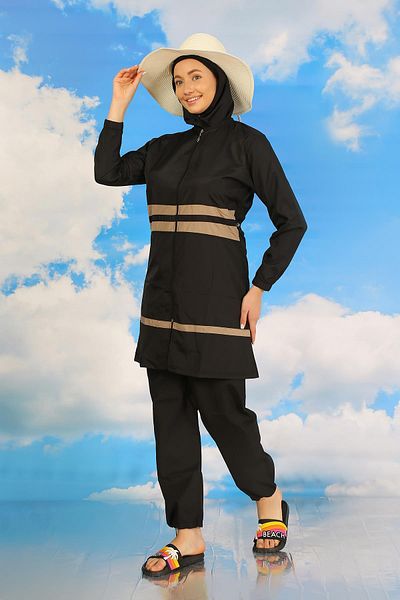 modaserdem Costum de baie pentru femei Mdsrdm Hijab complet-negru