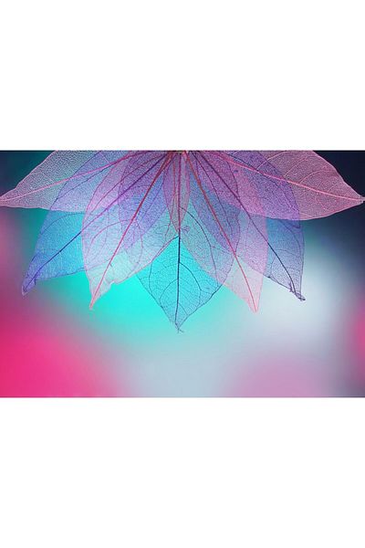 Zumzeria Tablou Canvas roz și albastru fundal cu frunze transparente, 80x50cm, tabloucanvas870, Zumzeria ®