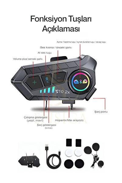 EN SİGA 2 Intercom Bağlantılı Su Geçirmez Motosiklet Kask Bluetooth 5.3 300m Intercoom 2.000mah