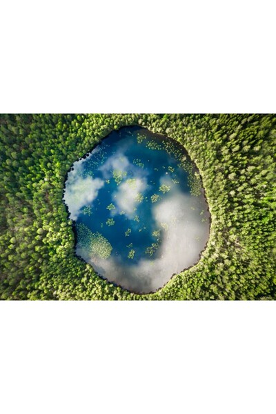 Zumzeria Tablou καμβάς με θέμα τη λίμνη που μοιάζει με τη γη, περιτριγυρισμέν...