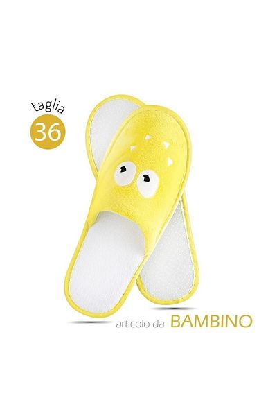 OEM Hotel Slippers for Children, Yellow and White Color, with Pattern, EVA Sole, Size 36