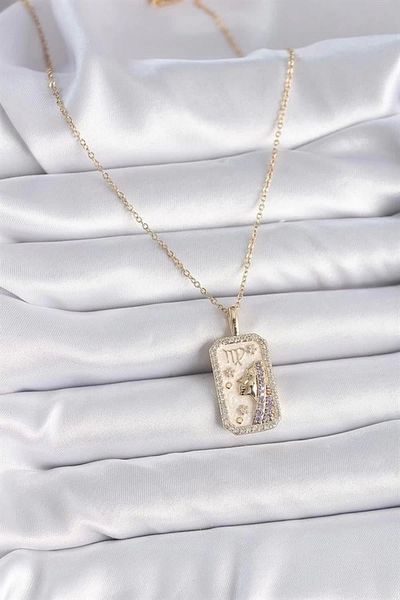 Store 316l الصلب الذهب اللون سلسلة برج العذراء حجر الزركون قلادة المرأة