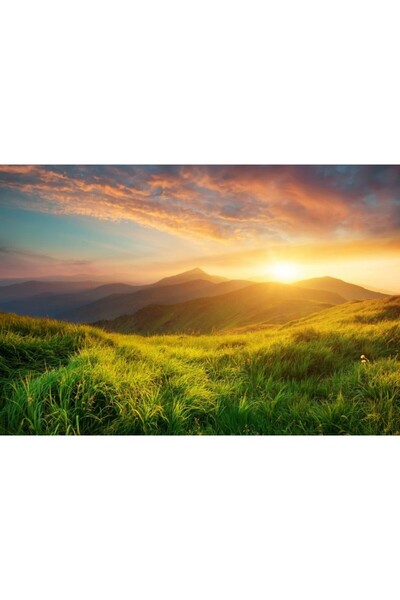Zumzeria Tablou καμβάς Ηλιοβασίλεμα πάνω από τους καταπράσινους λόφους, 80x50...