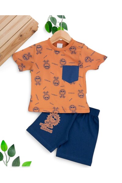 voyyo kids baby طقم صيفي للأطفال الأولاد بتفاصيل جيوب مطبوعة، مناسب للأعمار م...
