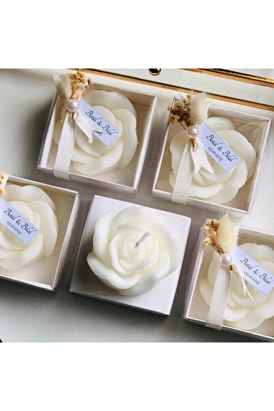 ERSE HOME 8 Adet Beyaz Kraft Kutu Gül Mum – Cipso ve Etiket Detaylı, Düğün, Nişan, Kına, Doğum Günü