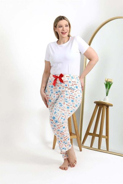 modaserdem Mdsrdm Women's Large Size Bottom Pajamas Ecru-100% Cotton