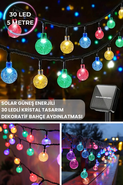 Technojet 30 Top Ledli Solar Kristal Bahçe Dekorasyon Aydınlatma RGB Işık Gün...