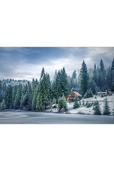 Zumzeria Tablou Canvas The Cabin In The Woods While Winter, 80x50cm, tabloucanvas860, Zumzeria ®
