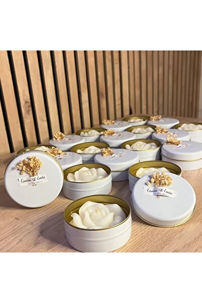 ERSE HOME 8 Adet Metal Kutu İçinde Gül Mum – Cipso Çiçek Detaylı, Etiketli, Düğün Nişan Kına Doğum Günü