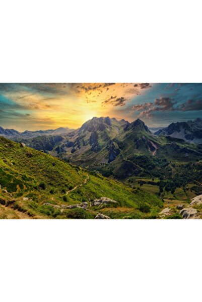 Zumzeria Tablou καμβάς με γραφική ανοιξιάτικη ανατολή πάνω από βουνά, 80x50εκ...
