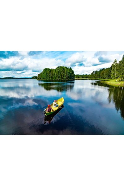 Zumzeria Tablou Canvas Aerial View Of Fishing Boat In Summer Lake, 80x50cm, t...