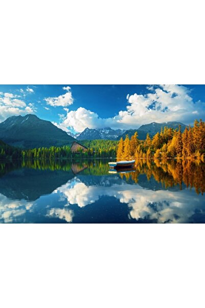 Zumzeria Tablou Canvas Panorama View Over Beautiful Mountain Lake, 80x50cm, t...