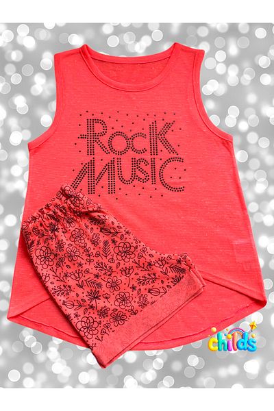 childs Stone Printed Zero Sleeve Neon Pink Shorts Girl Summer Set