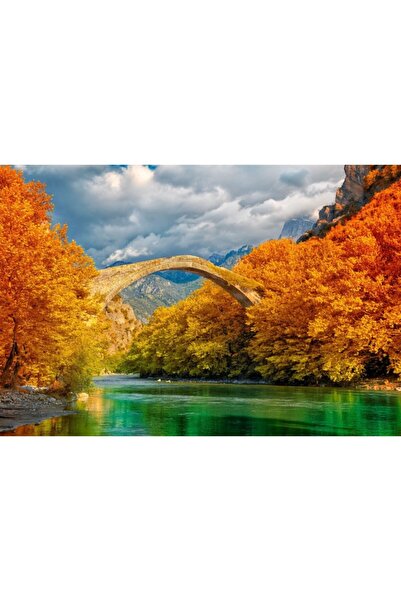 Zumzeria Tablou Canvas Mesmerizing Autumn Bridge Landscape, 80x50cm, tabloucanvas29, Zumzeria ®