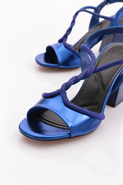 DGN 808-23Y Women's Banded Silver Stone Heeled Sandals with Stud Accessories