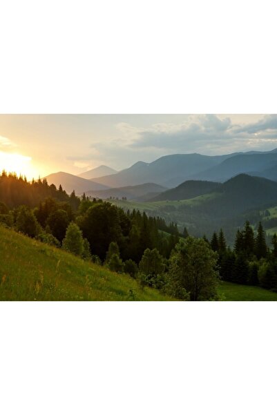 Zumzeria Tablou Canvas Beautiful Sunset In Carpathian Mountains, 80x50cm, tab...