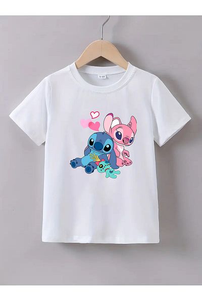 Maki Home Tricou imprimat pentru fete din bumbac pieptănat de calitate 5 6 7 8 9 10 11 12 13 14 ani Lilo Stitch reducere suplimentară în coș