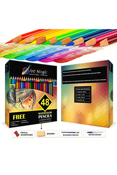 Art Tone Profesyonel Watercolor Sulu Boya Kalem Seti 48 Adet Renk ve Aksesuar...