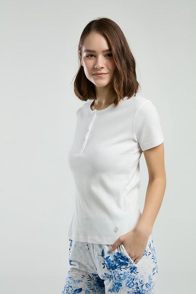 Pierre Cardin Set de pijamale pentru femei, alb, cu mâneci scurte, cu guler cu plăcuțe, THCLVR.70.PCR