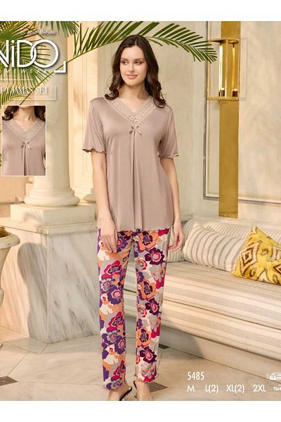 Azra Women's Beige Color Floral Pajama Set