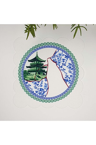 DECO Çini Desenli Kumaş Kokteyl Peçetesi Yıkanabilir Lazer Kesimli