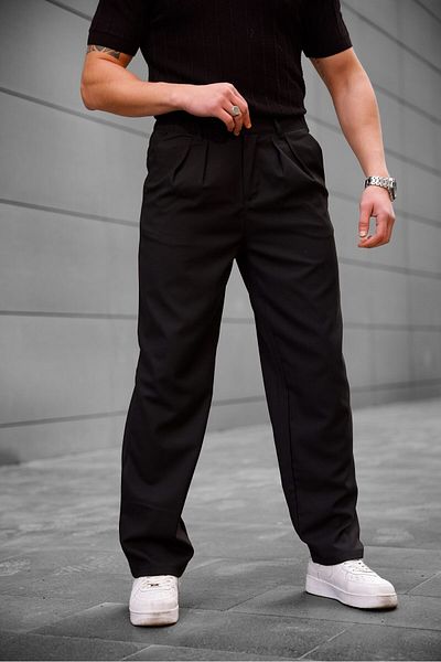 COMBİNE MİCHAİL Men's Baggy Fit Pleated Fabric Trousers Black