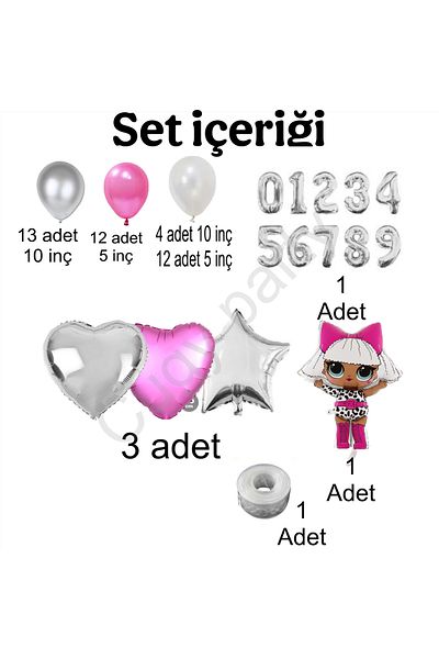 CUGY Κορίτσι Lol Baby Concept Φούξια Ασημί χρώμα 4 ετών Σετ πάρτι γενεθλίων Concept