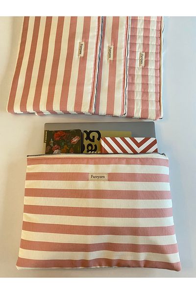 FUREYZEN Striped Pink Color Laptop Bag & Briefcase, Clutch, Handmade Linen Bag 30X40 Cm, 1 Piece