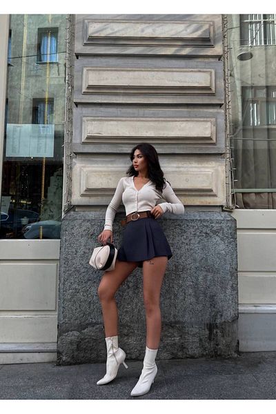 LB Laluna Butik Fusta plisată cu curea de damă cu pantaloni scurți