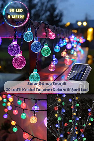 TechnoSmart 30 Ledli 8 Modlu Solar Kristal Top RGB ışık Bahçe Aydınlatma Dekorasyon Güneş Enerji