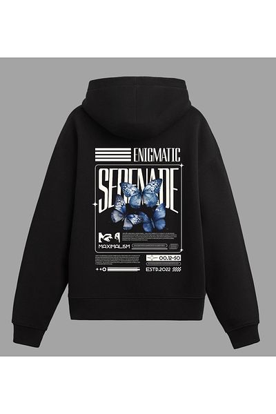 Edizen Φούτερ Unisex Oversize Cotton Hoodie Μαύρο φούτερ με κουκούλα