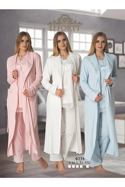 Effortt Set de pijamale de maternitate de sus și de jos cu halat lung
