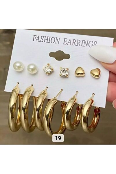 Perry Accesories 6 ADET ÇİFT KOMBİN KÜPE KLİPSLİ HALKA KÜPE ÇOKLU İNCİLİ KÜPE...
