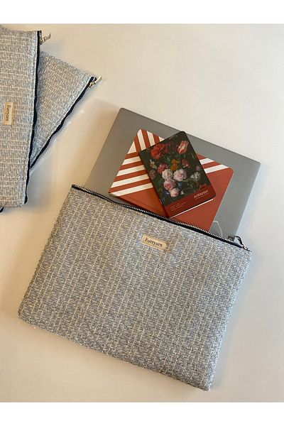 FUREYZEN Tweed Blue Color Laptop Bag & Briefcase, Clutch, Handmade Bag 30X40 Cm, 1 Piece