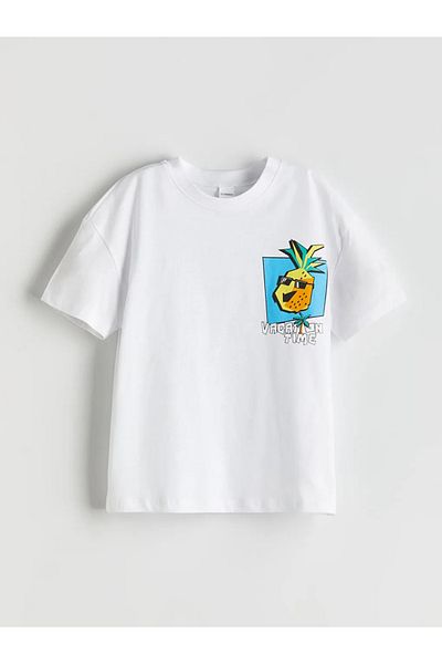 LC Waikiki Tricou alb pentru băiat cu decolteu cu imprimeu -AKRSTORE-