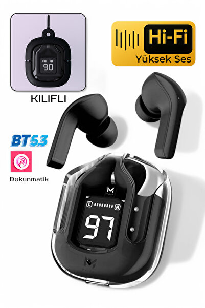 MATEO Siyah Bluetooth 5.3 Kablosuz Kulaklık Kılıflı Dokunmatik HiFi Stereo Mi...