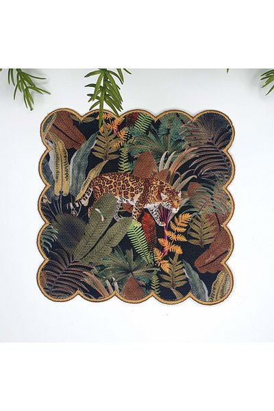 decofav Εξωτικό Leopard & Tropical Leaf Design Κέντημα Edge Fabric Χαρτοπετσέτα κοκτέιλ 1 τεμάχιο