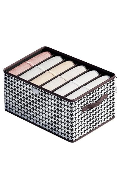 Flippy Storage Box for Clothes, Underwear and Socks, 44x30x20 cm, 6 Compartments, Black-White