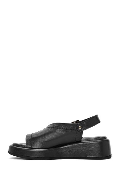 Derimod Women's Black Ankle Buckle Thick Soled Leather Sandals 25Sfd 201318