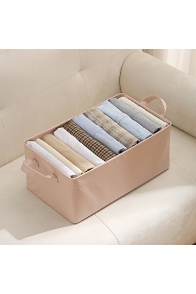 Stef's Cat Storage Box Basket Type, Flippy, Leather Material, Foldable, 47x28x20 cm, 26 L, Metal Frame, wit